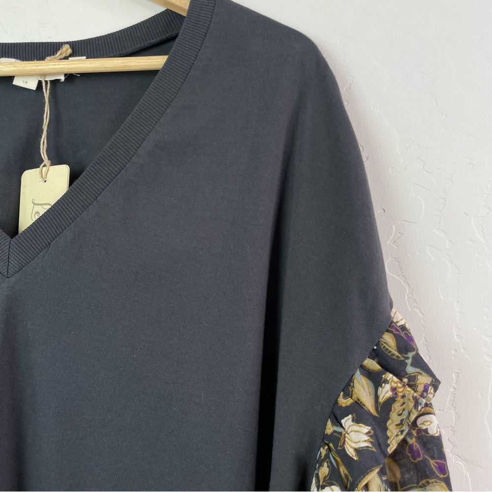Anthropologie Plus Let Me Be Sydney Long Puff-Sleeved Black Floral Blouse Top 1X - Picture 10 of 16